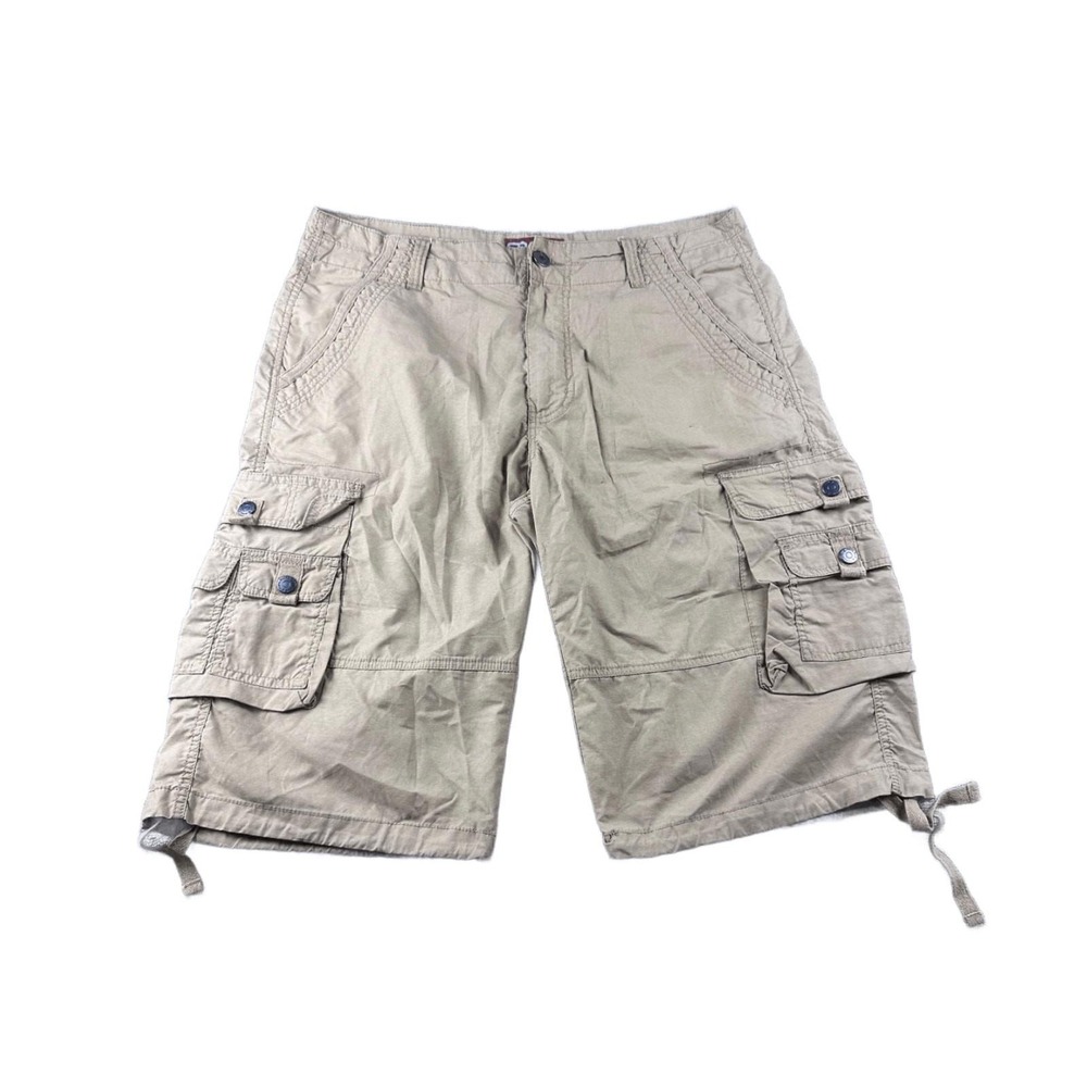 Y2K Royal Blue Shorts Men 34 Tan Utility Cargos Relaxed Cotton Grunge Skater